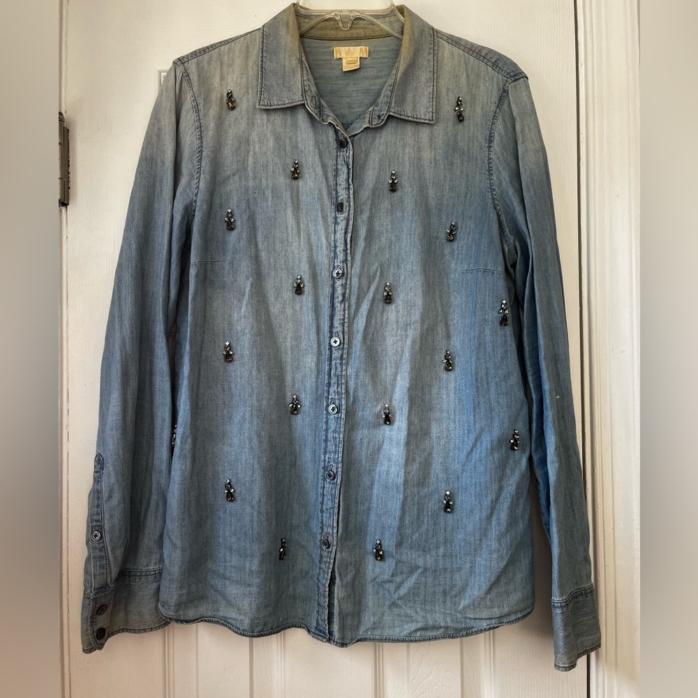 JCrew Embellished Chambray Button-up Shirt, size 10